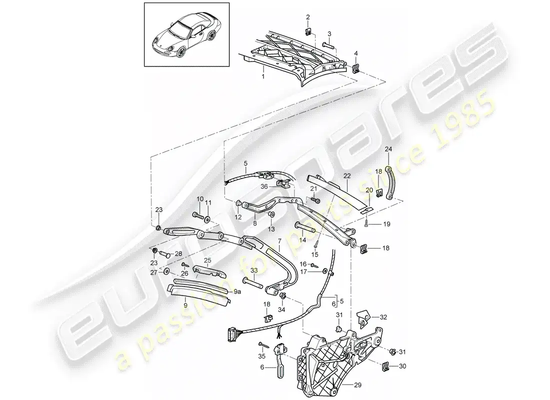 porsche 2010 (997-2) top frame parts diagram
