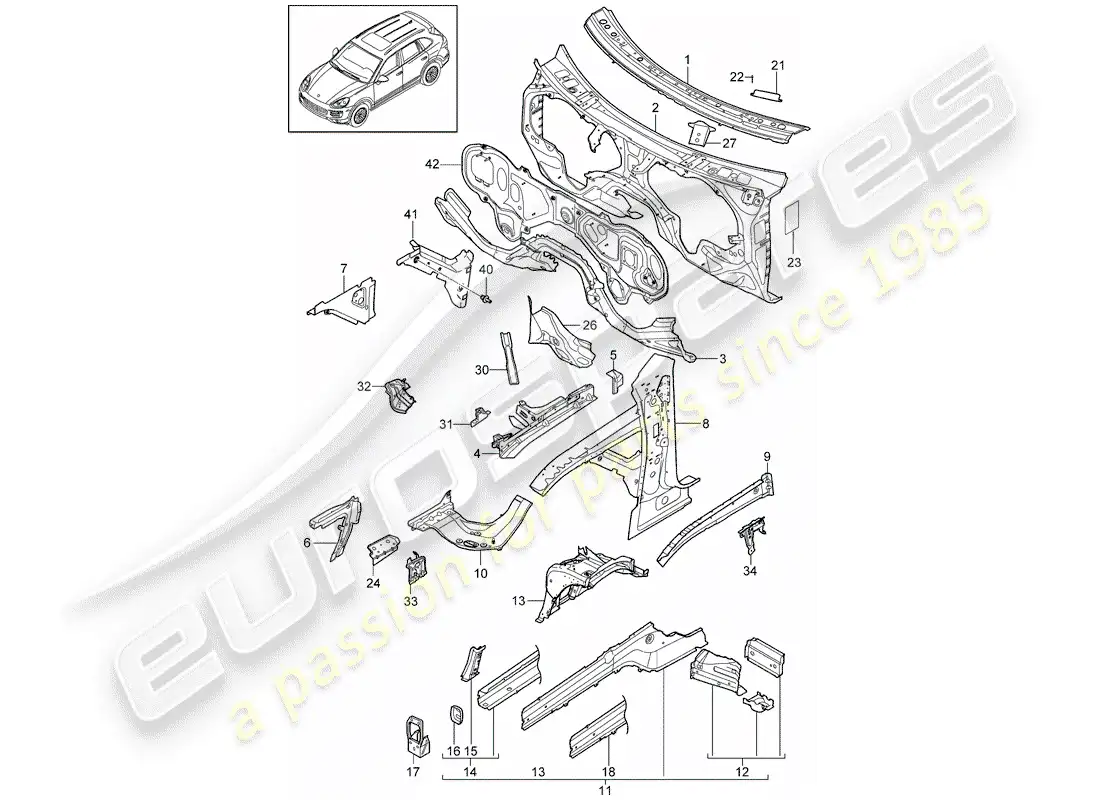 porsche 2014 (cayenne e2 92a) front end part diagram