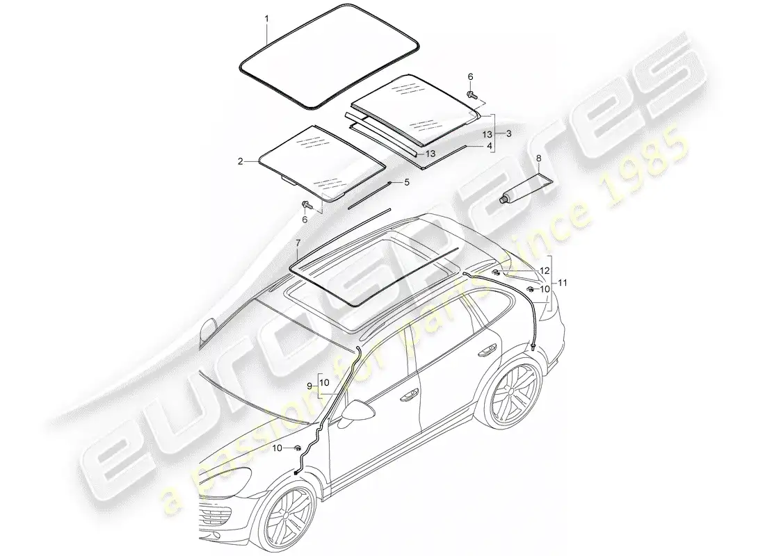 porsche 2014 (cayenne e2 92a) glass roof part diagram