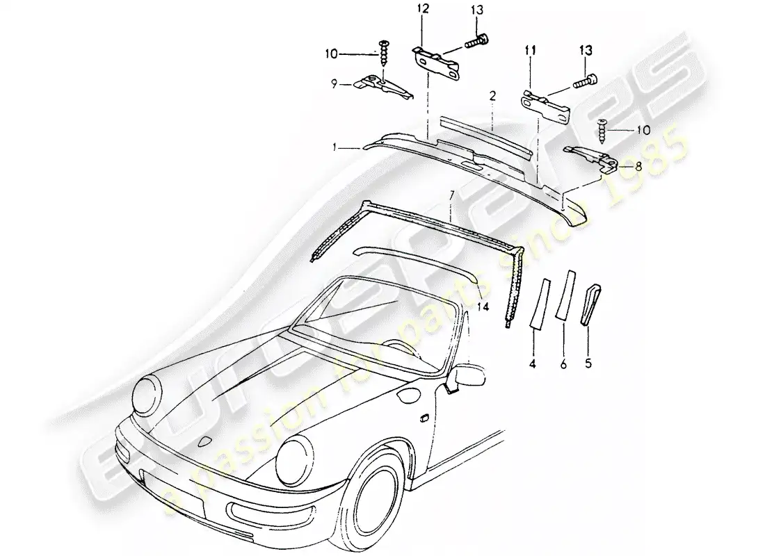 porsche 1994 (964) windshield frame - accessories parts diagram