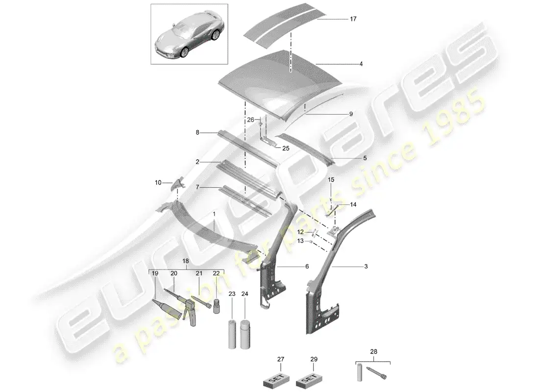 porsche 2017 (991-2 turbo) cowl part diagram