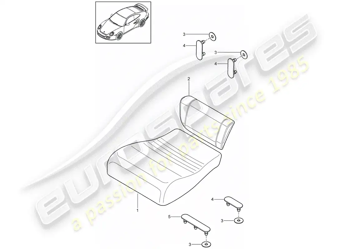 porsche 2011 (997-2 turbo / gt2 rs) back seat cushion parts diagram