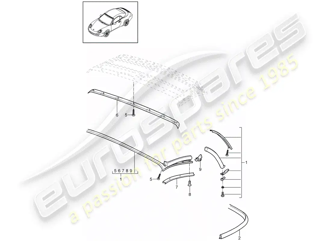 porsche 2010 (997-2) convertible top parts diagram