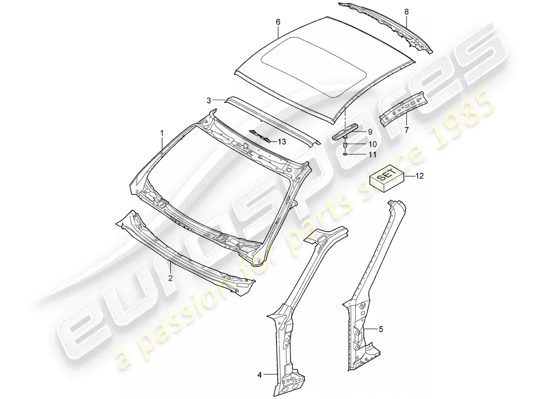 porsche 2006 (997-1) cowl parts diagram