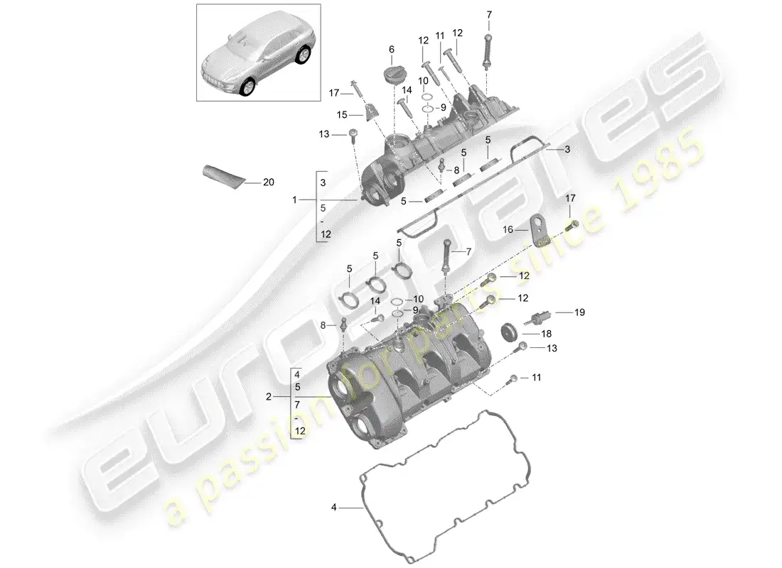 porsche 2016 (macan) valve cover parts diagram