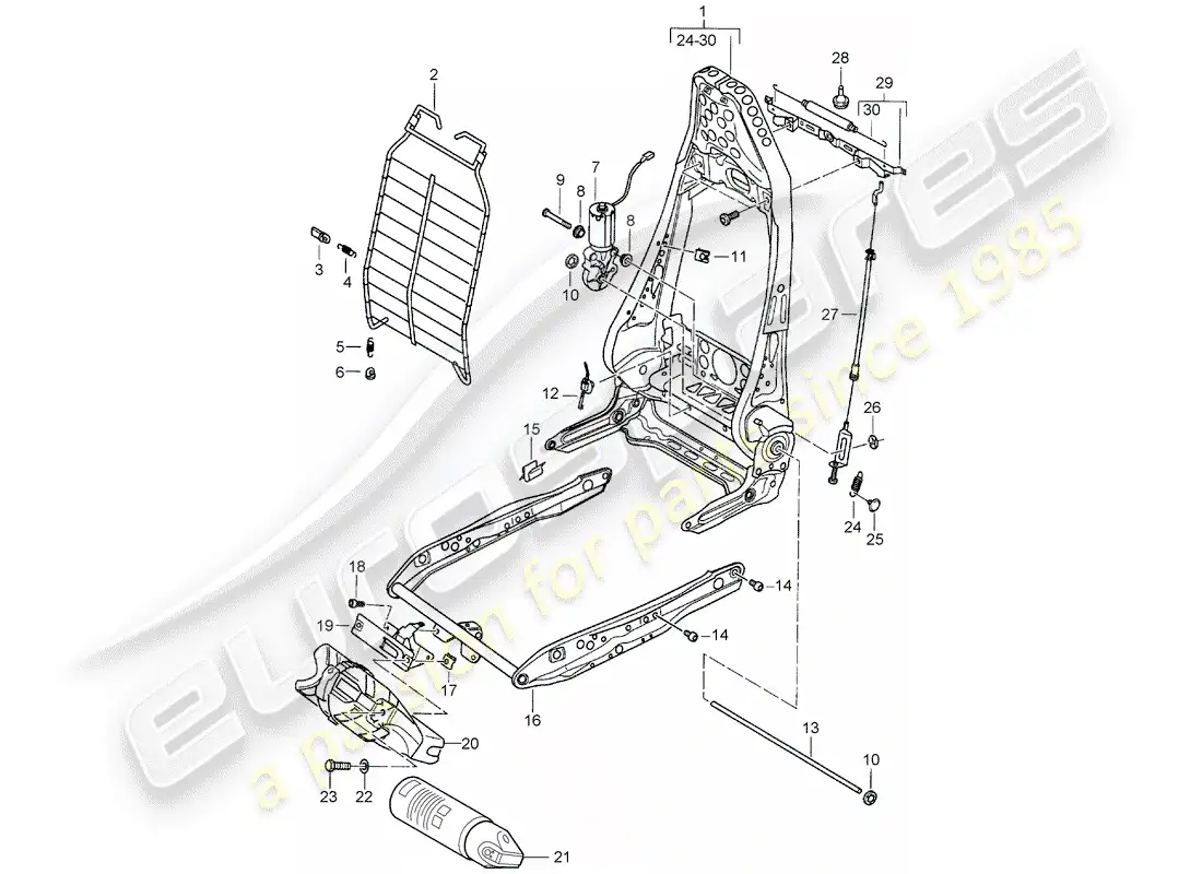 porsche 2003 (986 boxster) frame - backrest - frame for seat - standard seat - comfort seat part diagram