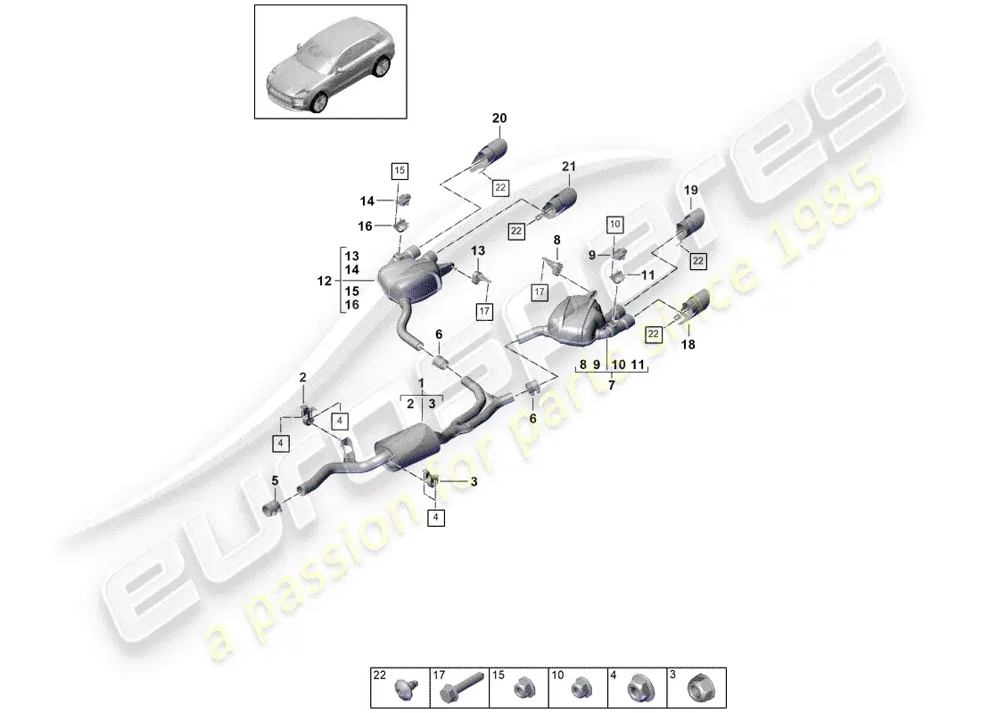 porsche 2020 (macan) exhaust system part diagram