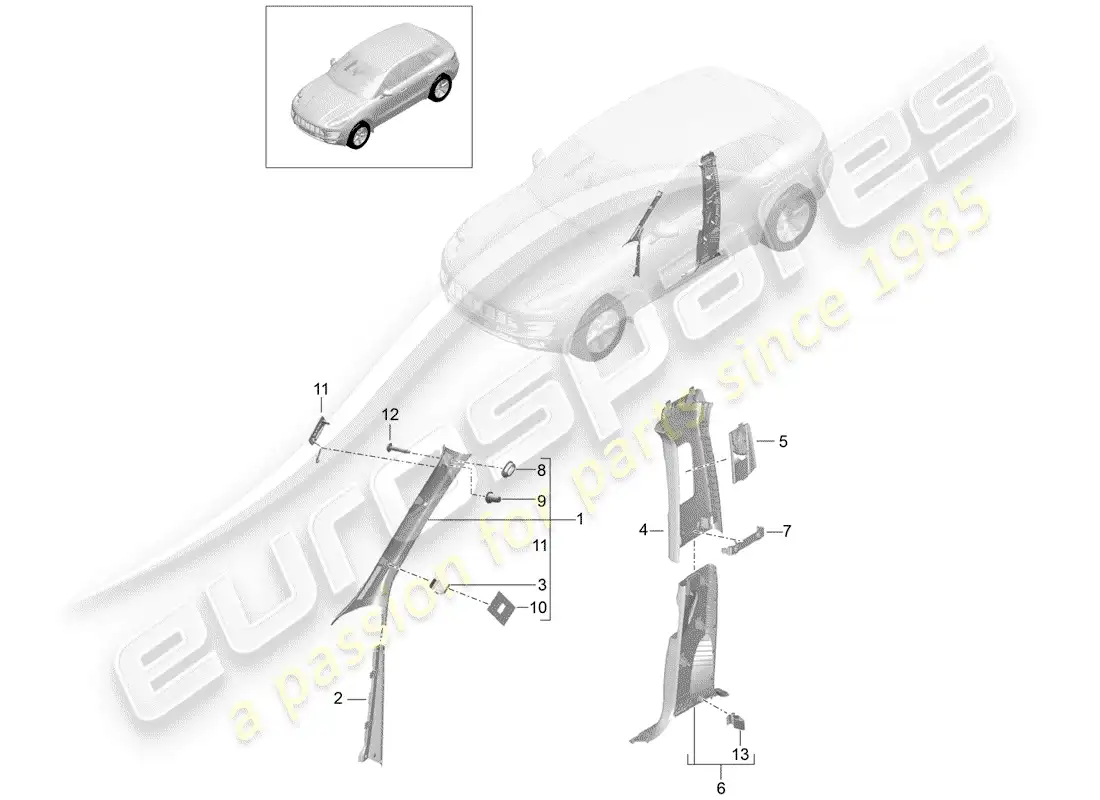 porsche 2014 (macan) a-pillar parts diagram