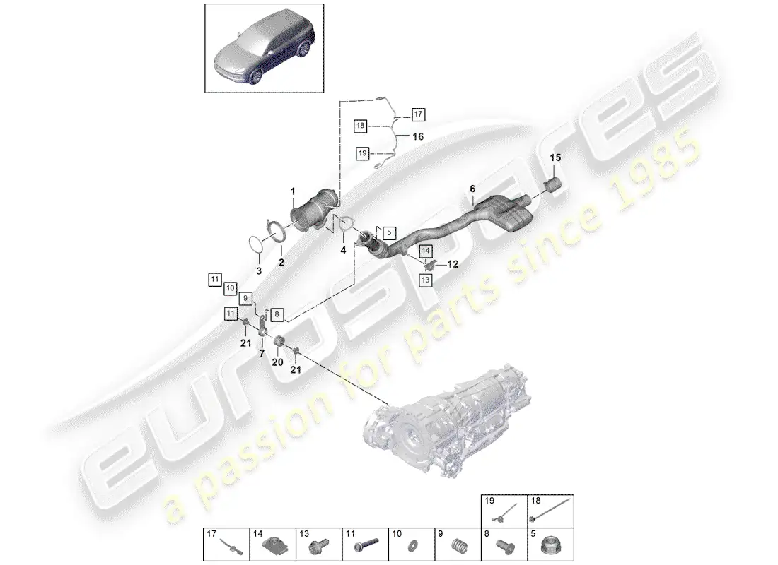 porsche 2019 (cayenne e3 9ya/9yb) exhaust system parts diagram