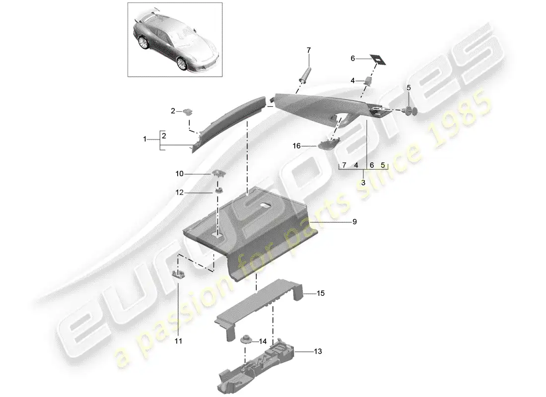 porsche 2016 (991-1 r/gt3/rs) trims parts diagram