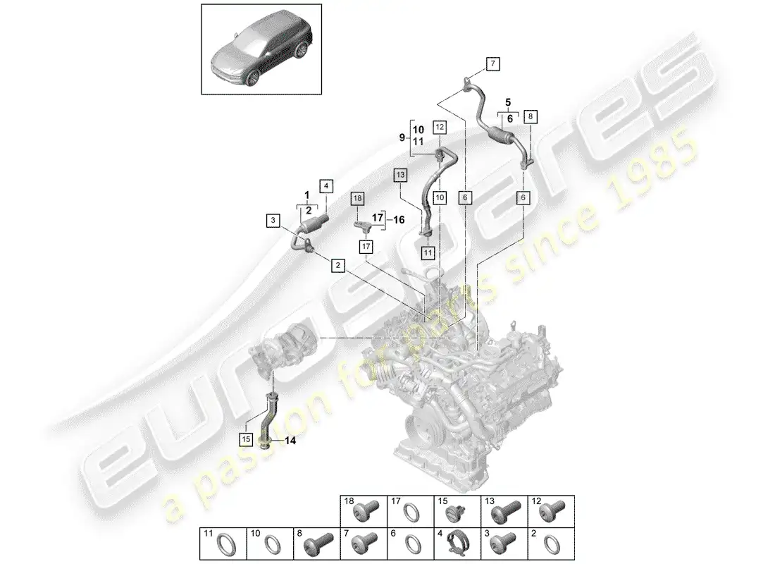 porsche 2019 (cayenne e3 9ya/9yb) water cooling parts diagram