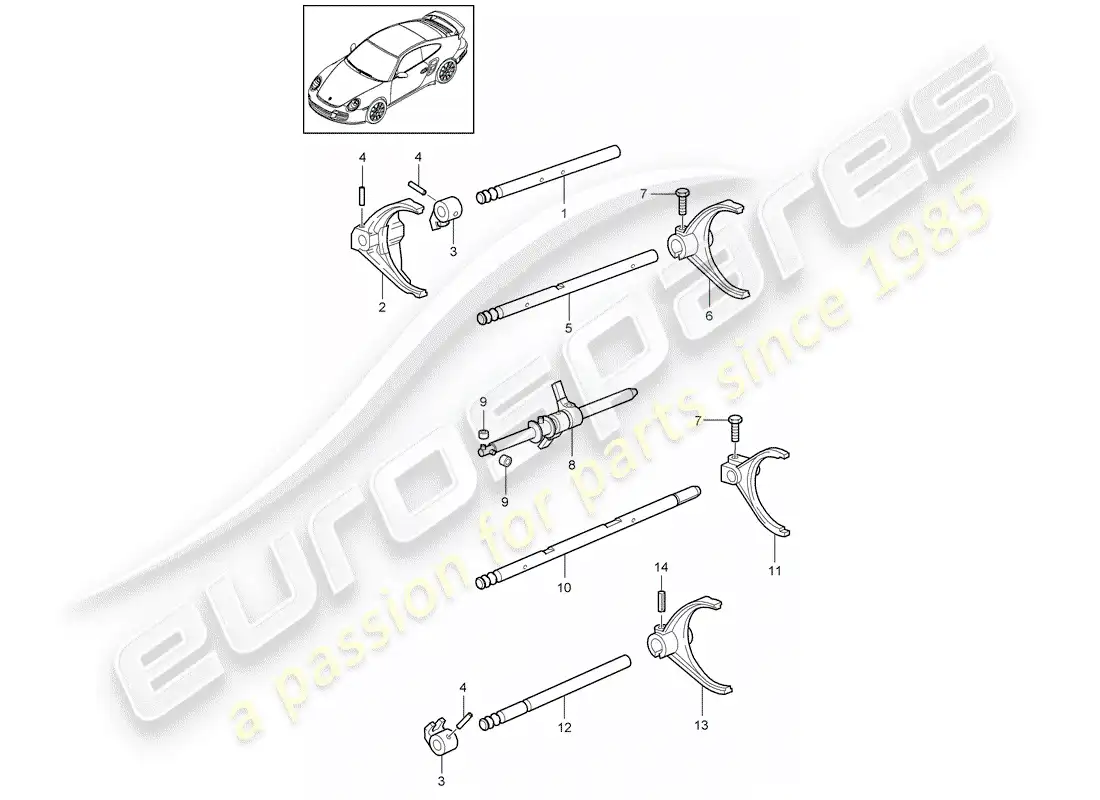 porsche 2012 (997-2 turbo / gt2 rs) selector shaft parts diagram