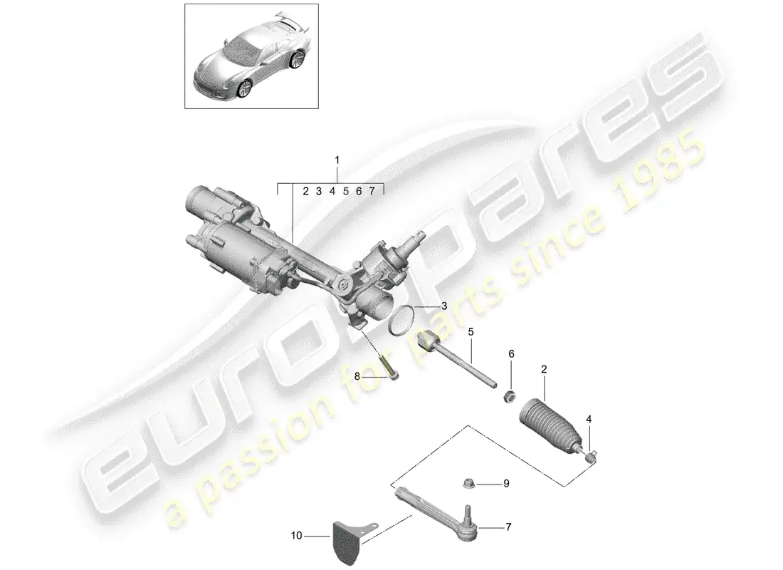 porsche 2014 (991-1 r/gt3/rs) steering gear parts diagram