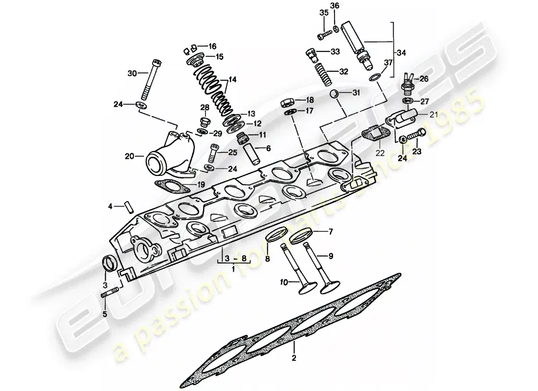 porsche 1986 (944) cylinder head - valves parts diagram