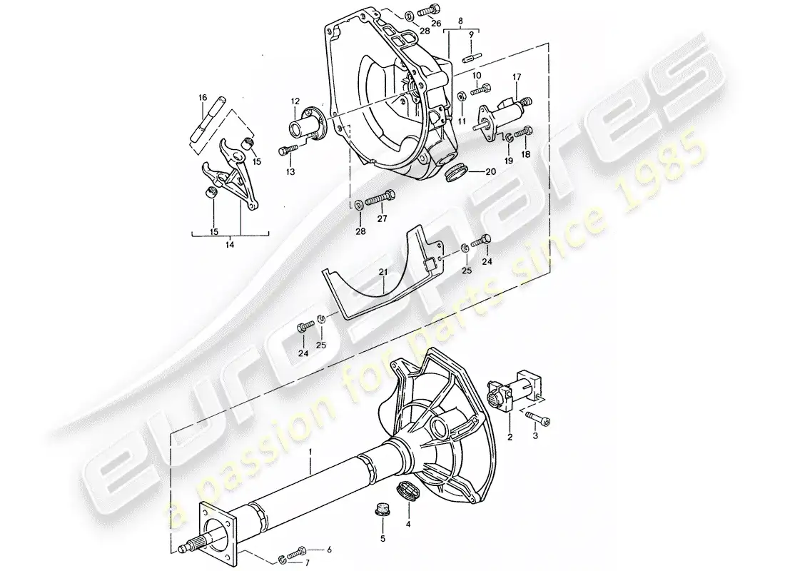 porsche 1986 (944) central tube - manual gearbox parts diagram