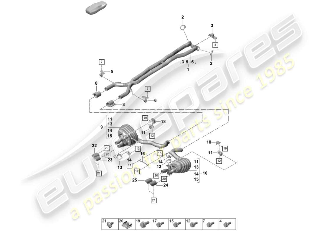 porsche 2023 (panamera 971-2) exhaust system sport version front silencer rear silencer tailpipe part diagram