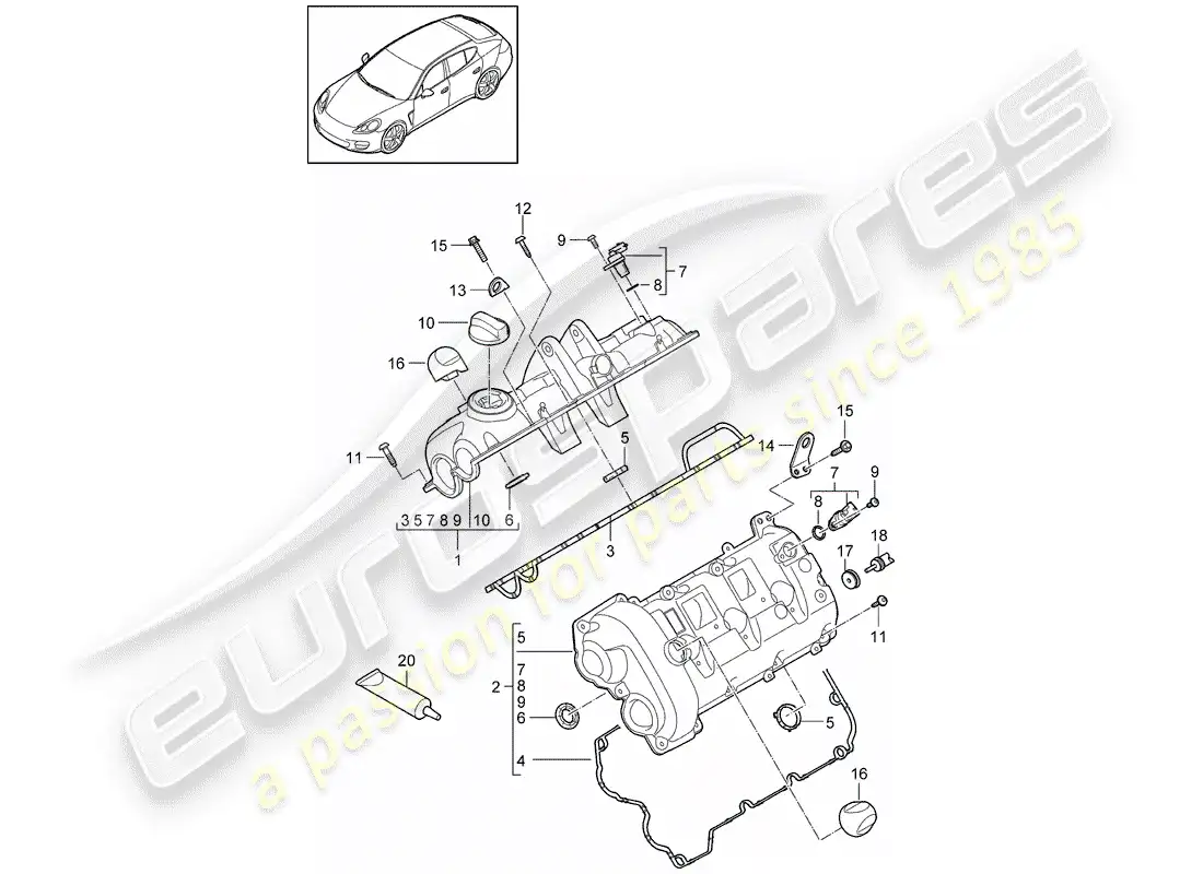 porsche 2015 (panamera 970) valve cover parts diagram
