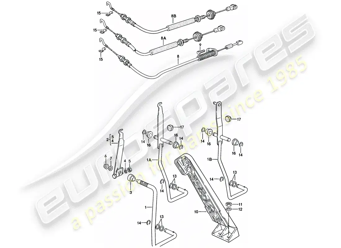 porsche 1979 (924) accelerator pedal - accelerator cable part diagram