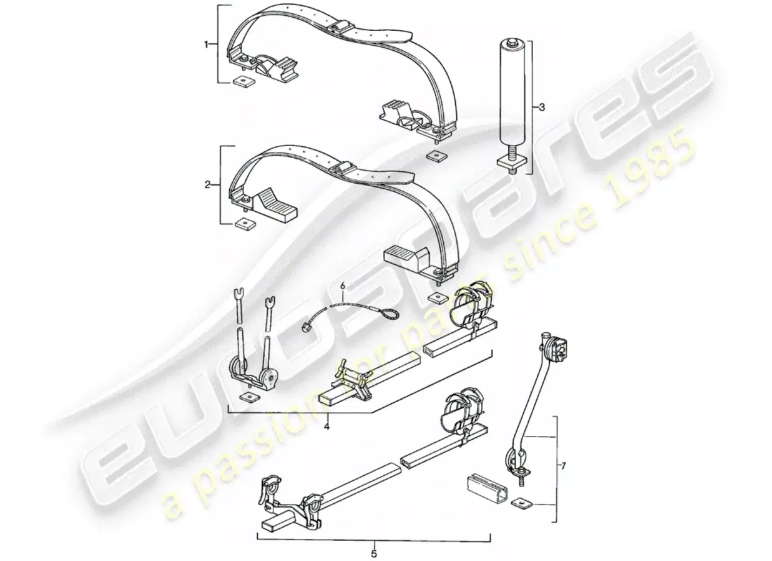 porsche 1980 (924) roof transport system - - ii - - until - 75 kg - d - mj 1981>> - mj 1982 parts diagram