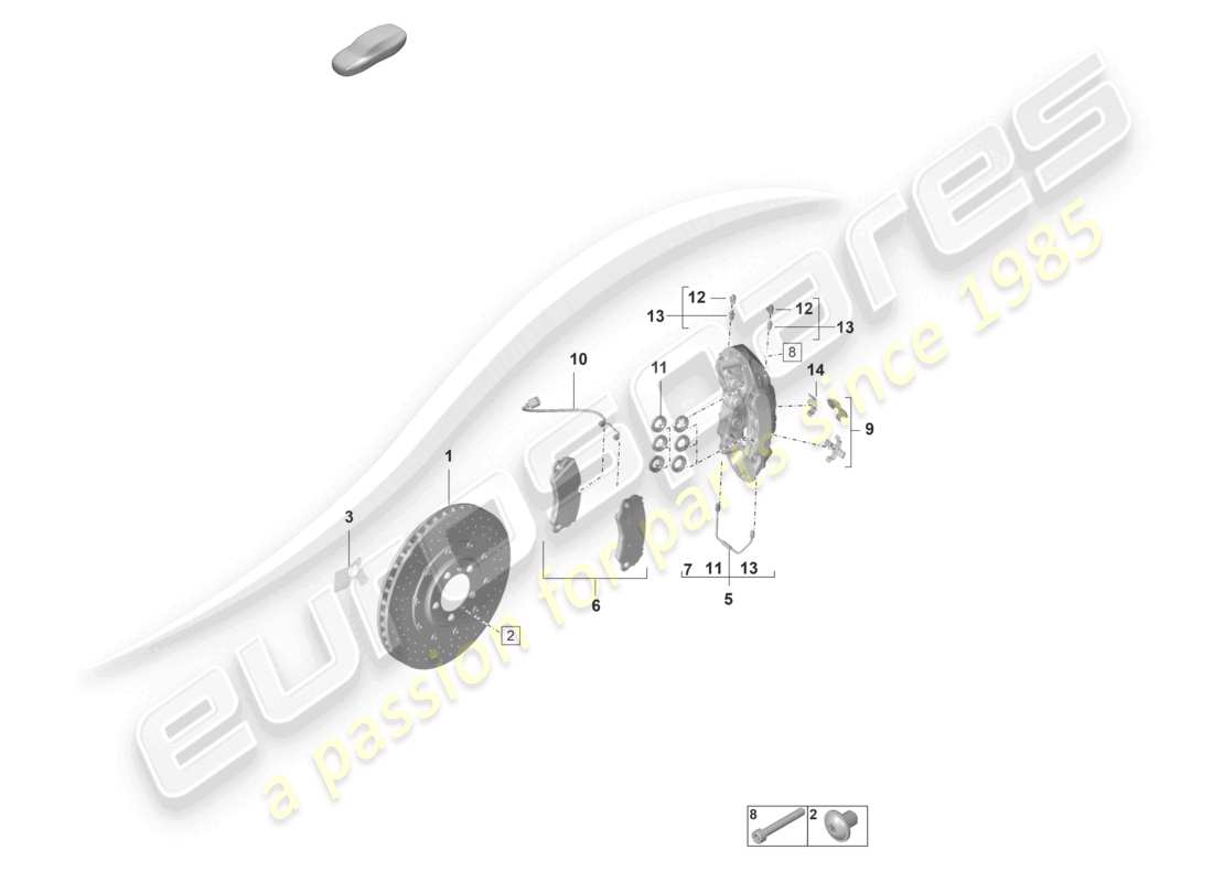 porsche 2021 (992-1 gt3/rs/st) disc brake pccb front axle part diagram