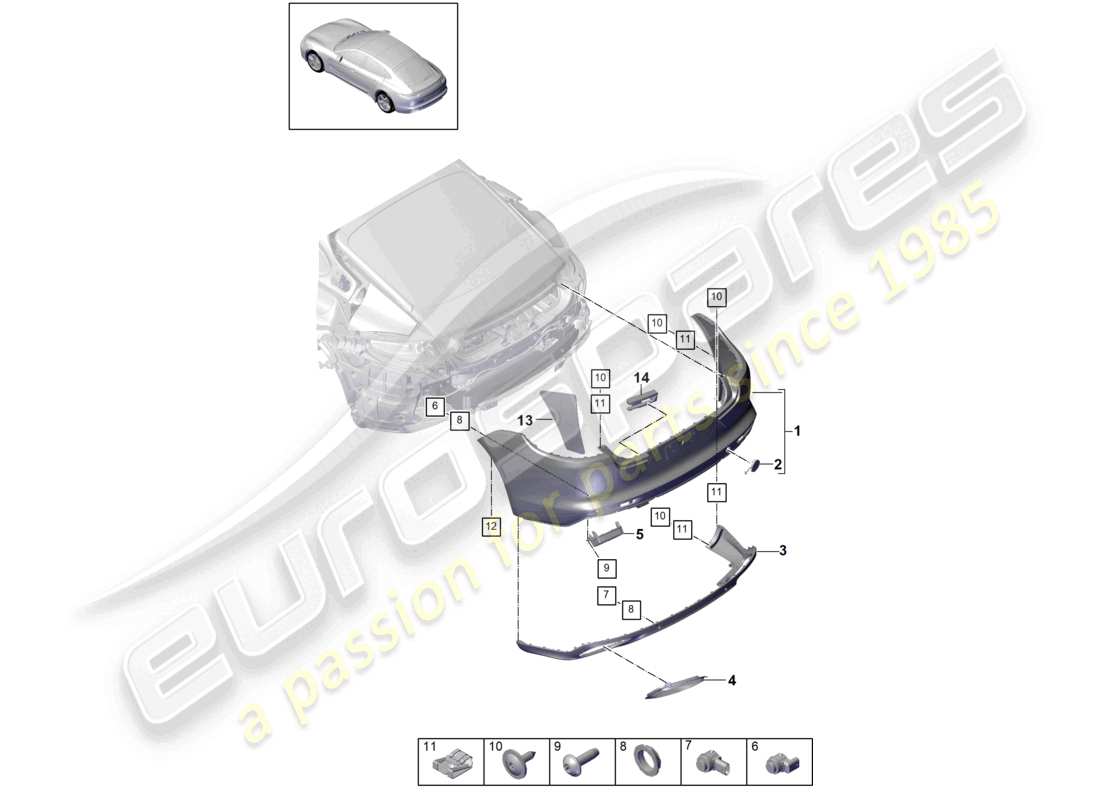 porsche 2021 (panamera 971-1) bumper rear parts diagram