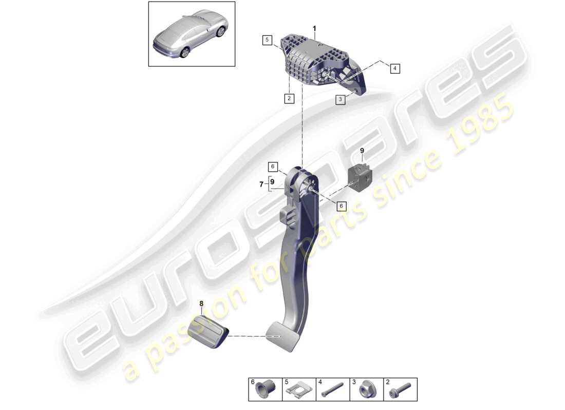 porsche 2021 (panamera 971-1) brake and accel. lever mech. - pdk - part diagram