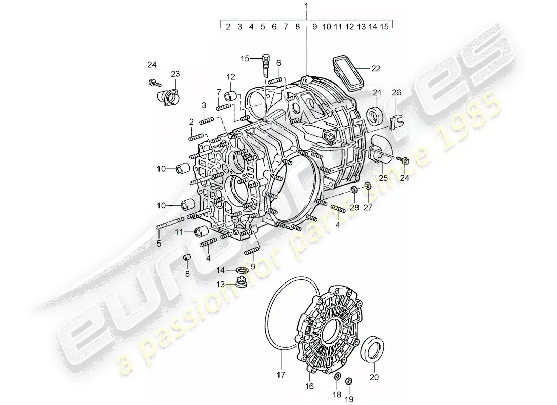 porsche 1995 (993) replacement transmission - ready for installation - transmission case parts diagram
