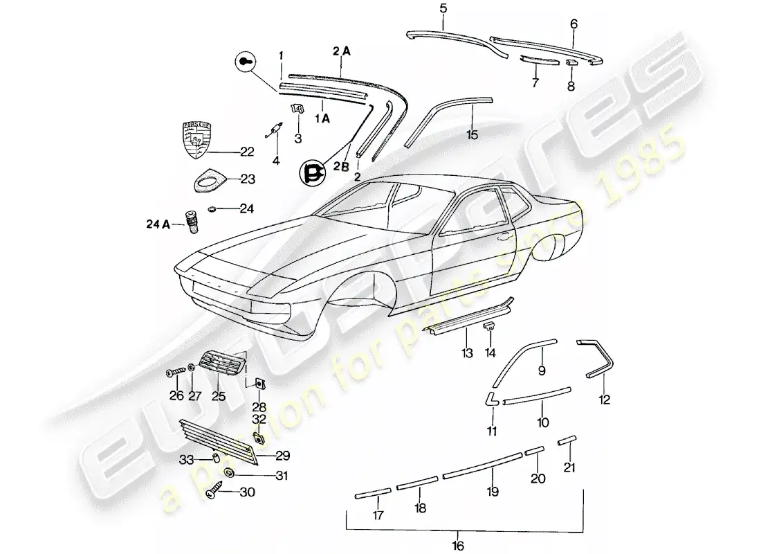 porsche 1981 (924) decorative fittings parts diagram