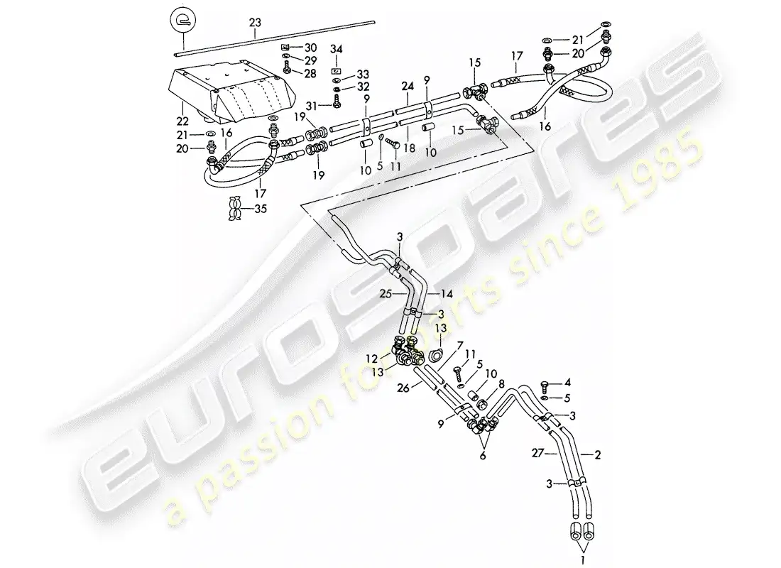 porsche 1964 (356b/356c) oil pipe - oil cooler parts diagram