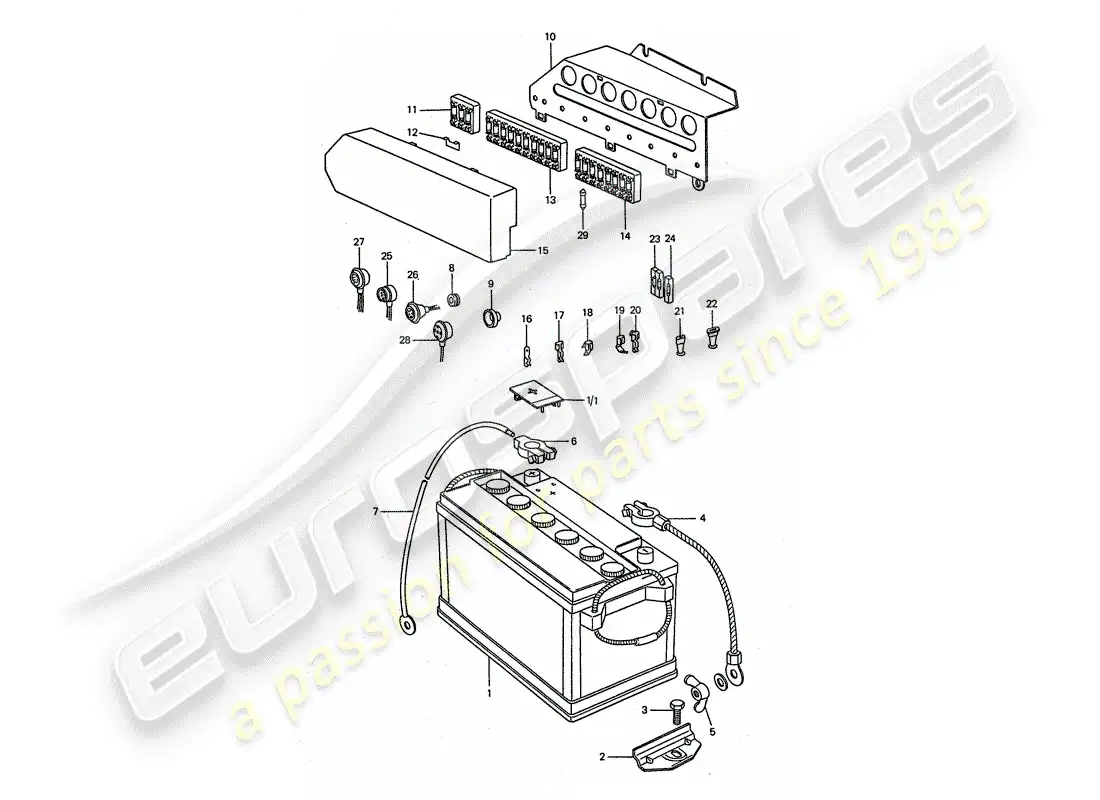 porsche 1976 (911 turbo) battery - plate parts diagram
