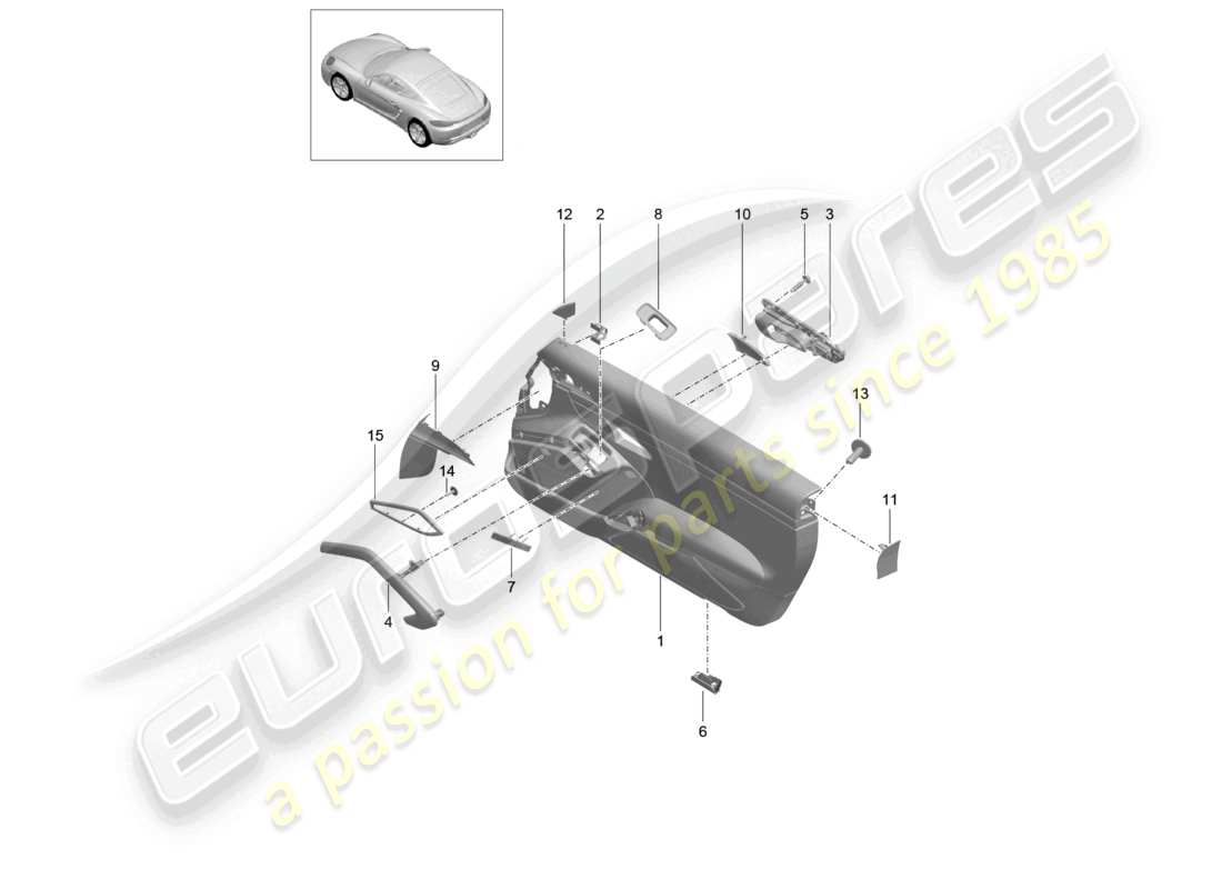 porsche 2022 (718 cayman) door panel accessories leather trim mahagoni part diagram