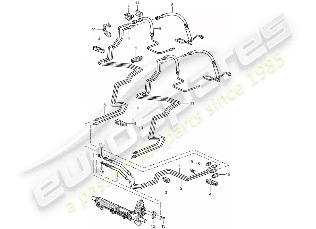porsche 2003 (996 turbo / gt2) power steering - lines parts diagram