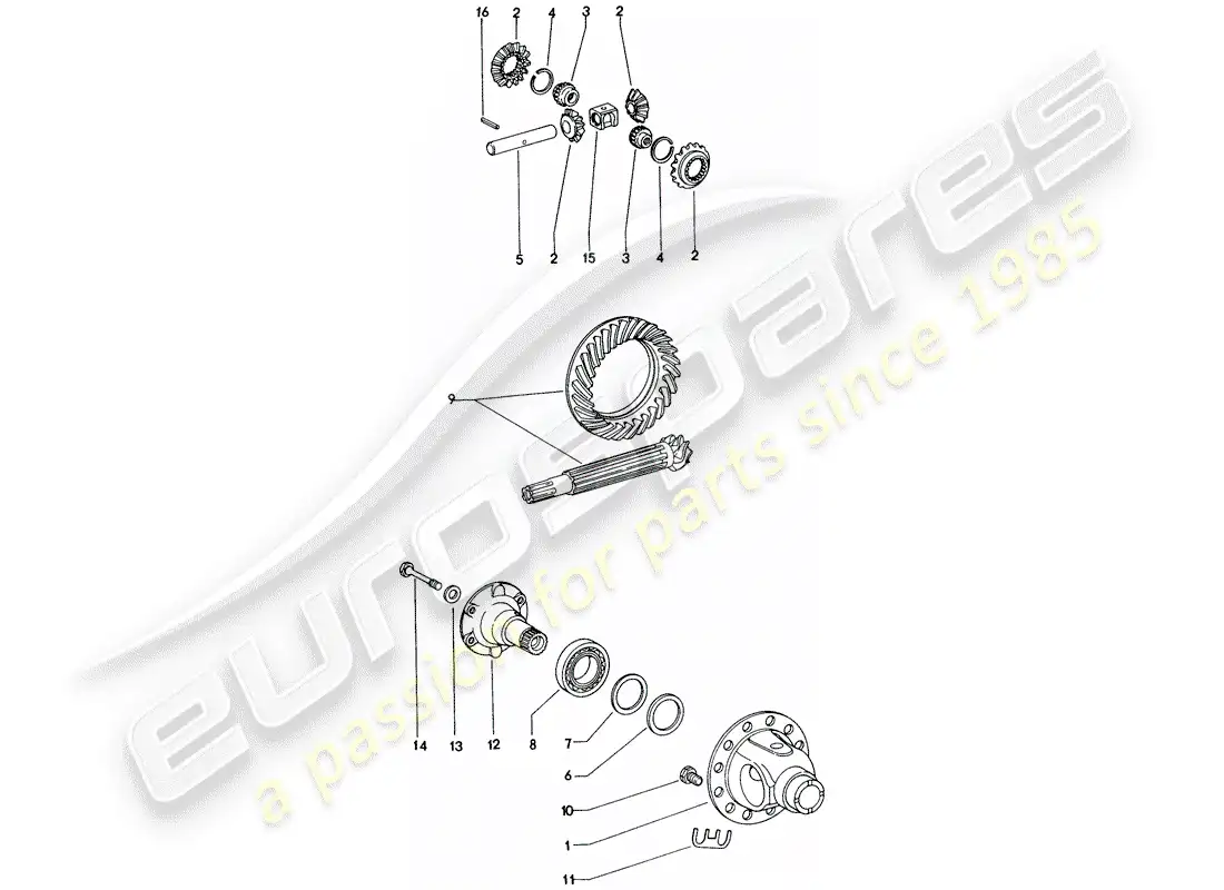 porsche 1971 (914) differential - manual gearbox parts diagram