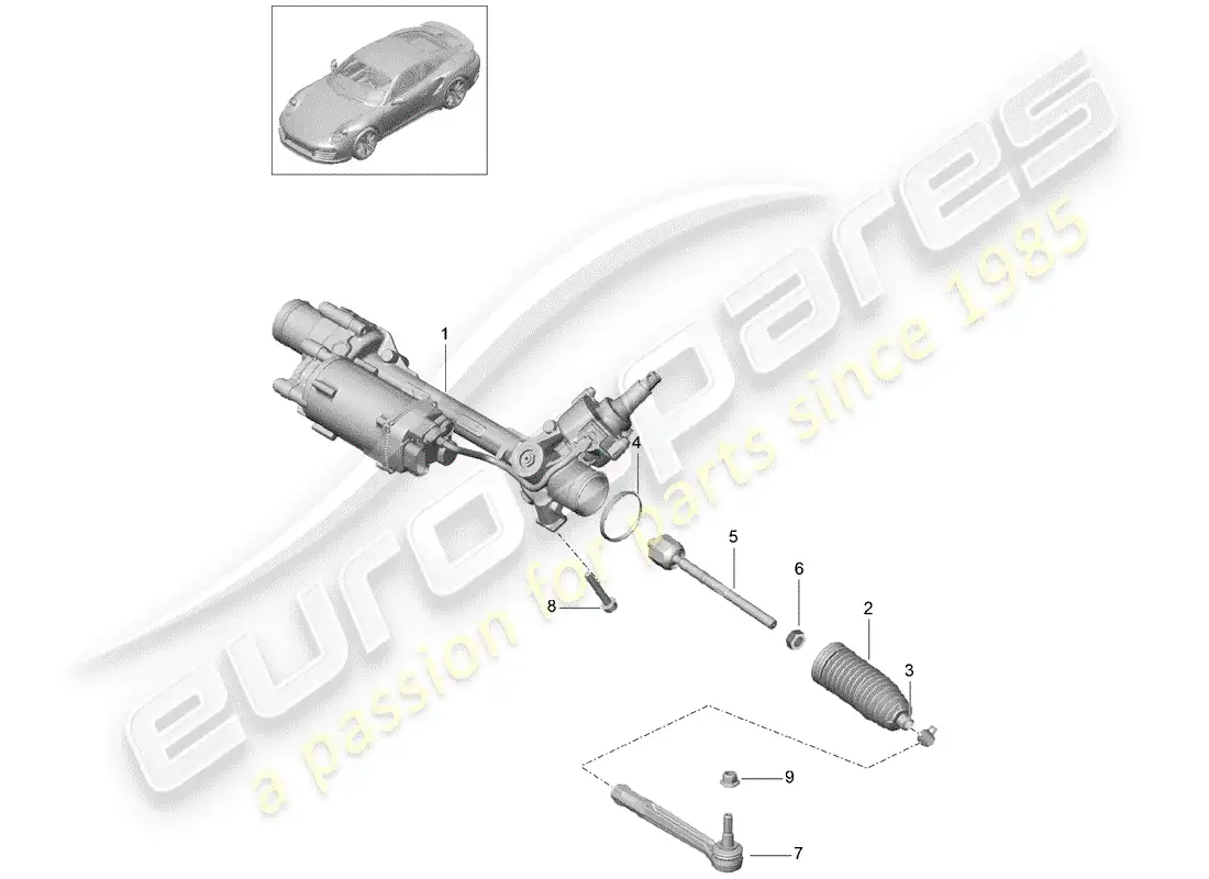 porsche 2015 (991-1 turbo) steering gear parts diagram