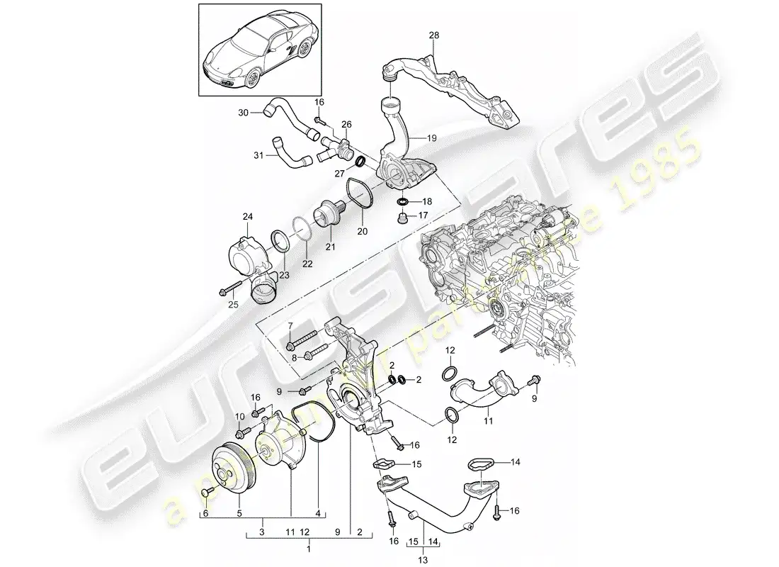 porsche 2009 (987 cayman) water pump parts diagram