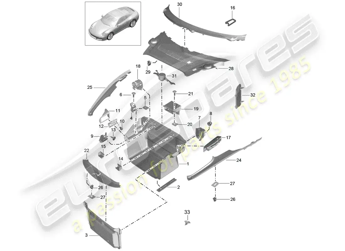 porsche 2017 (991-2) boot lining parts diagram