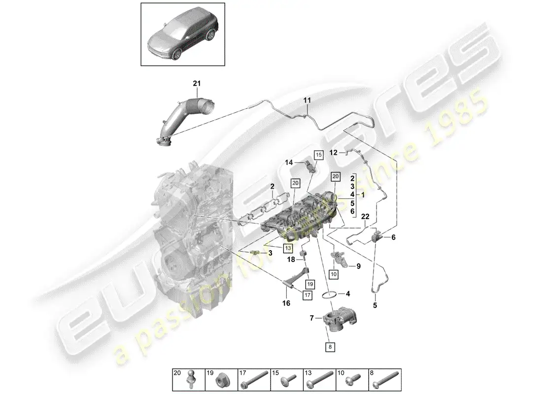 porsche 2020 (cayenne e3 9ya/9yb) intake air distributor parts diagram