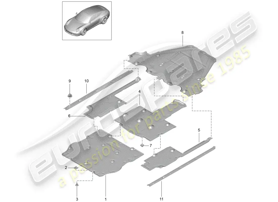 porsche 2012 (991-1) underbody lining parts diagram