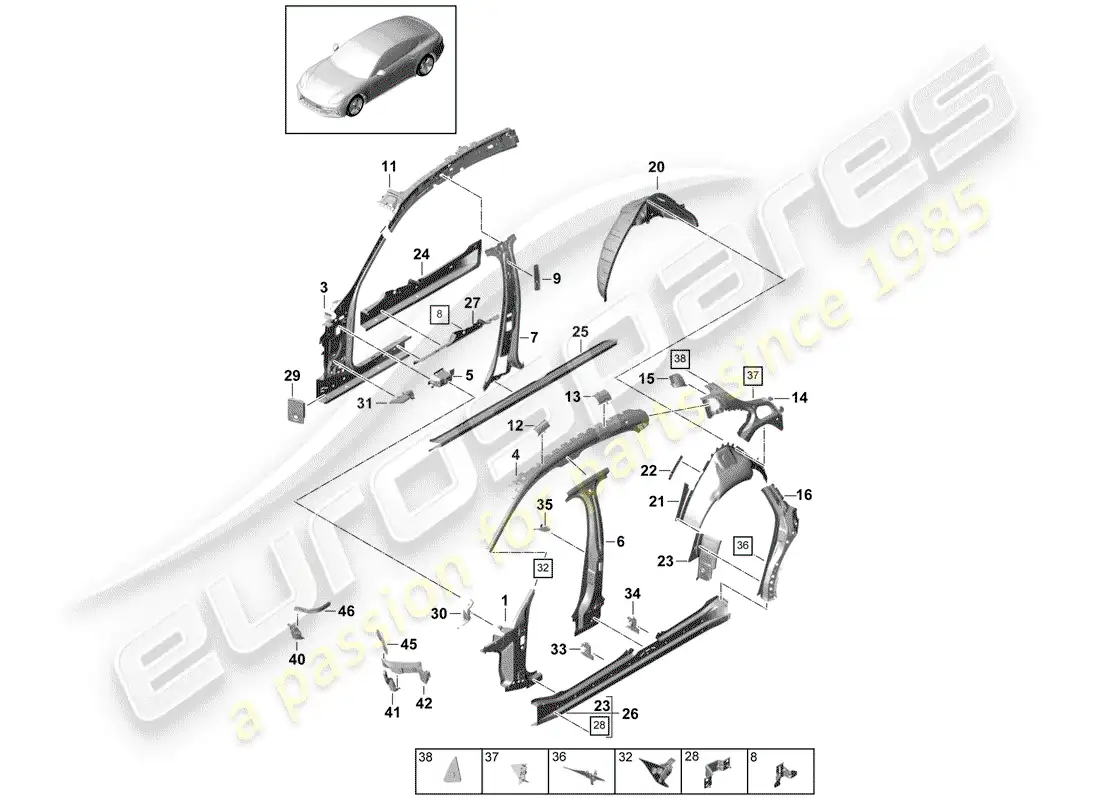 porsche 2017 (panamera 971-1) side panel part diagram