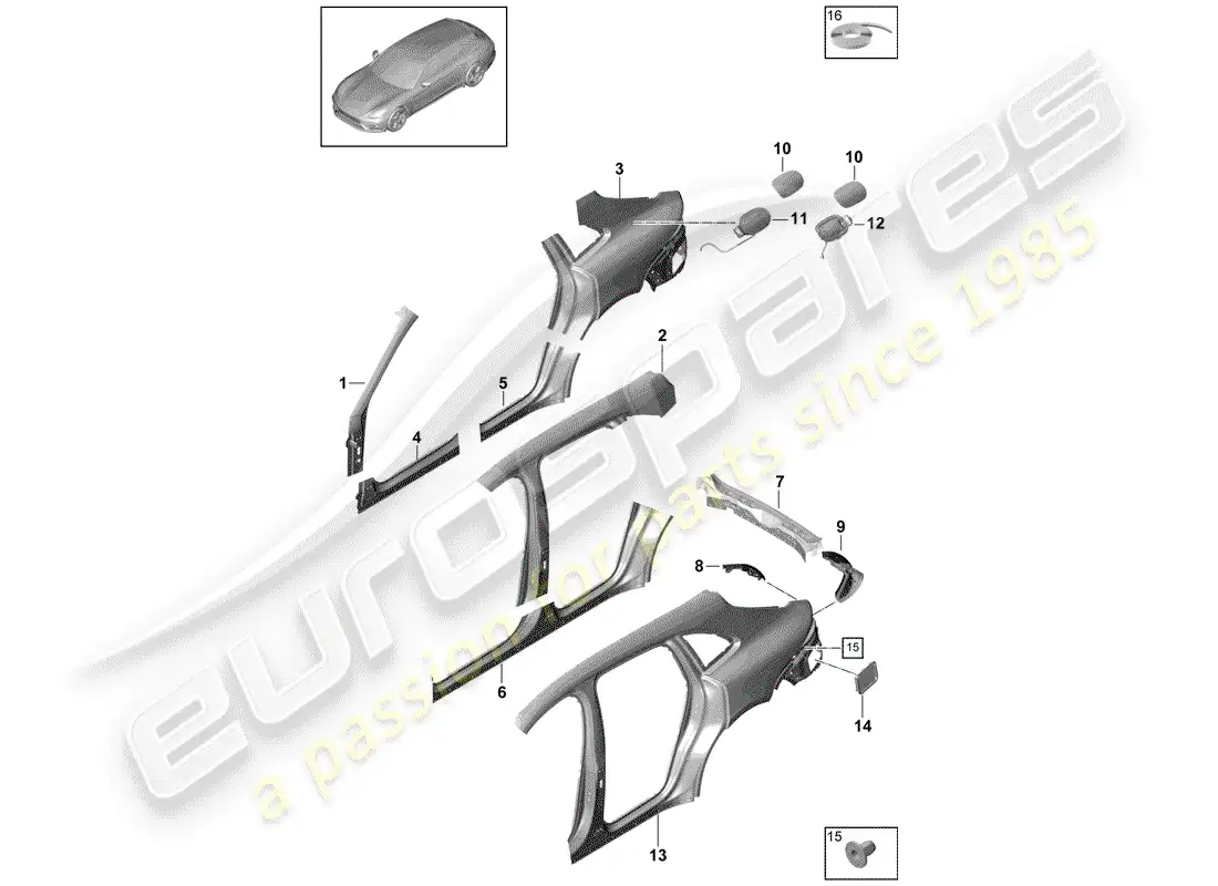 porsche 2020 (panamera 971-1) side panel parts diagram