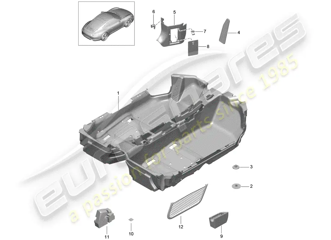 porsche 2016 (991-1) floor cover parts diagram