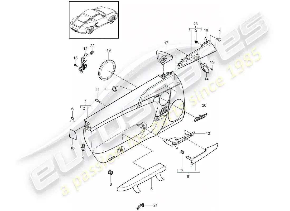 porsche 2012 (987 cayman) door panel parts diagram
