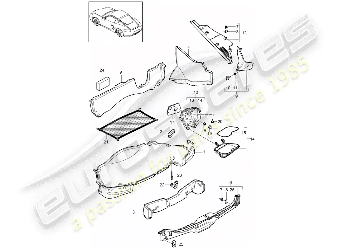 porsche 2012 (987 cayman) luggage compartment parts diagram