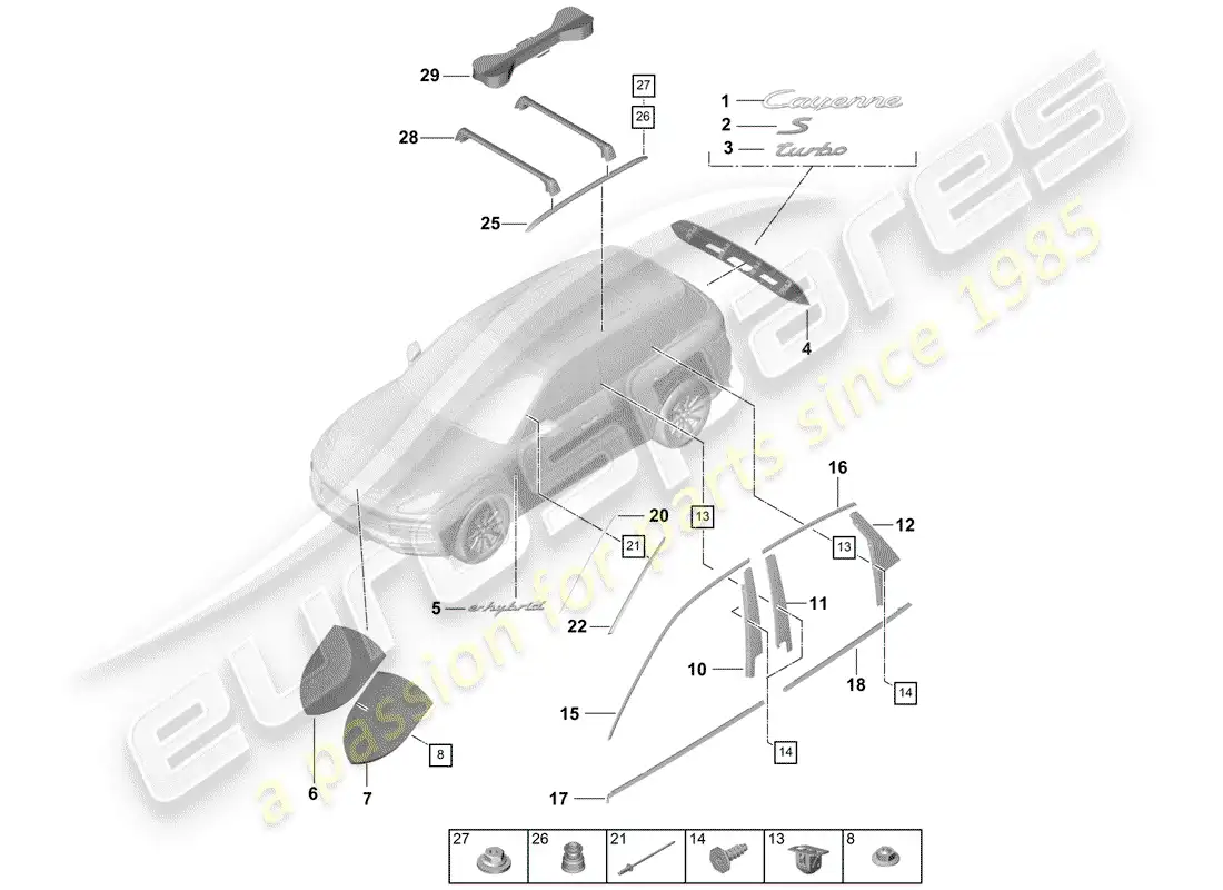 porsche 2019 (cayenne e3 9ya/9yb) nameplates parts diagram