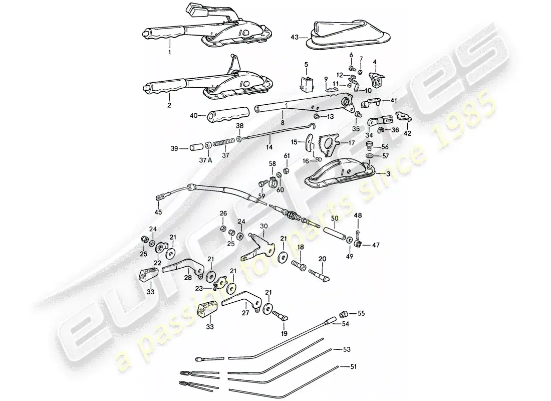 porsche 1984 (911) hand brake lever - operating lever - for - heater parts diagram