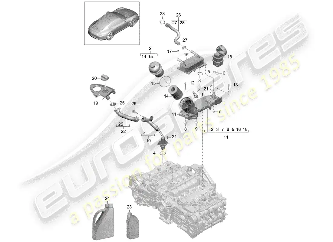 porsche 2014 (991-1) engine lubrication parts diagram