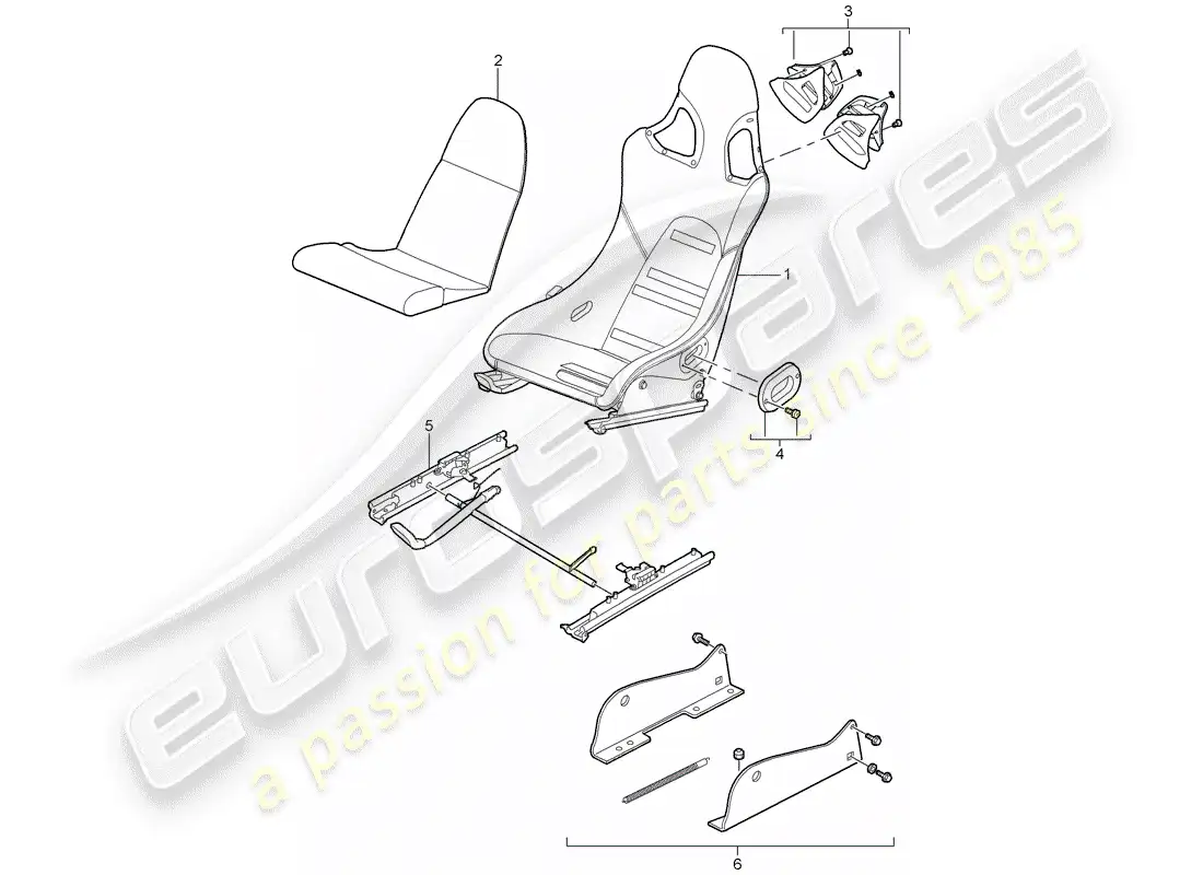 porsche 2011 (997-2 gt3) seat parts diagram