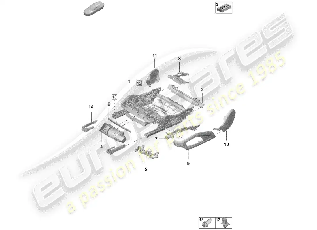 porsche 2020 (992-1) seat frame parts diagram