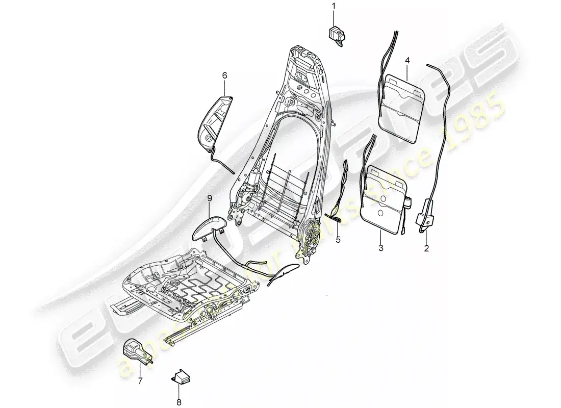 porsche 2005 (987 boxster) lumbar support parts diagram