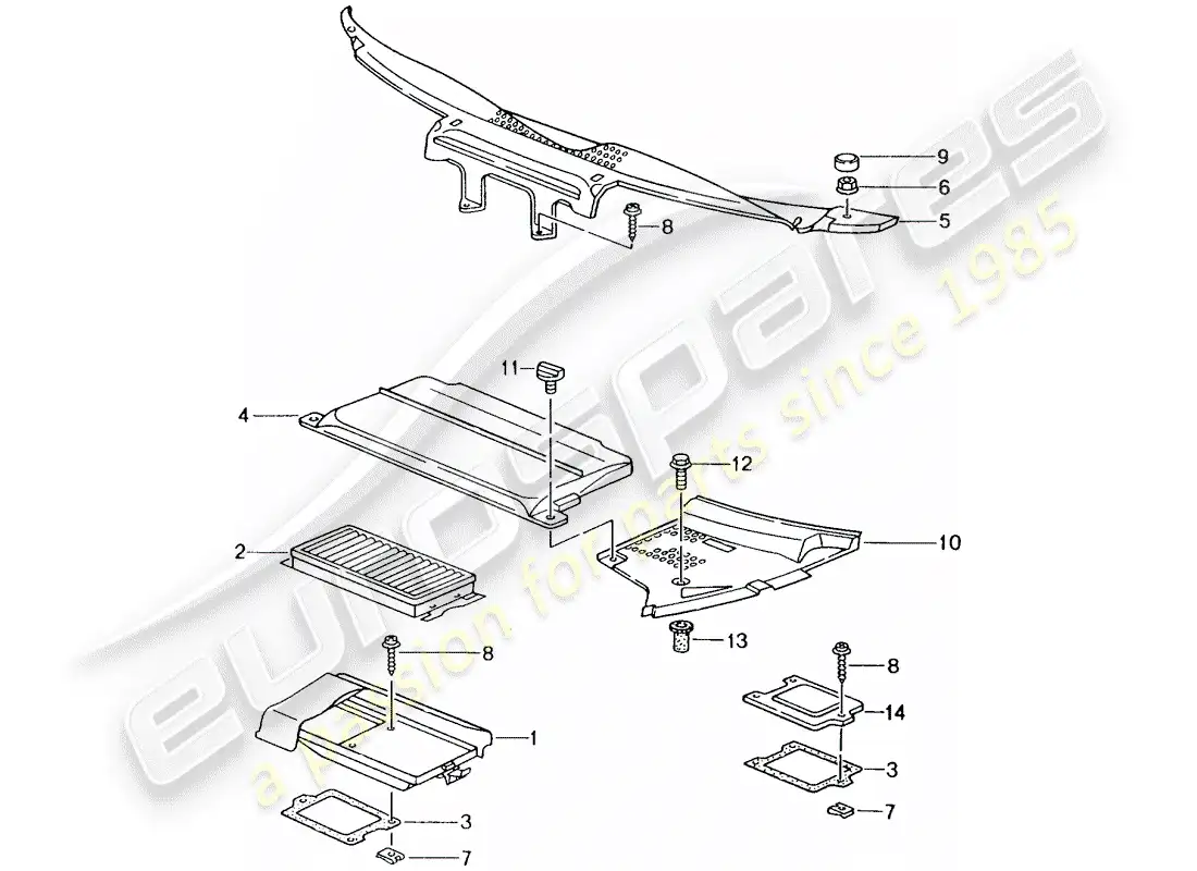 porsche 1998 (996) particulate filter - cover for plenum chamber parts diagram